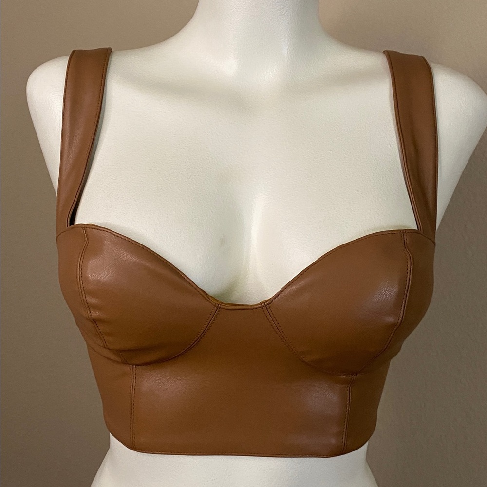 AFRM nightlife caramel crop bustier vegan leather top XS 🖤